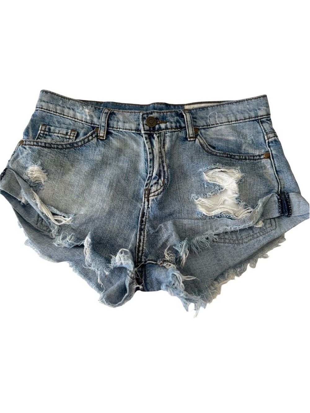 Pistola Distressed Denim Cutoff Shorts Light Wash Frayed Raw Hem Low Rise Size S